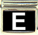 White Block Letter E with Black Background