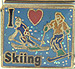 I Love Skiing Against Sparkle Blue with Red Heart