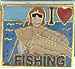 I Love Fishing with Red Heart and Fish on Blue