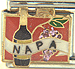 Napa Text with Grapes and Wine Bottle on Red